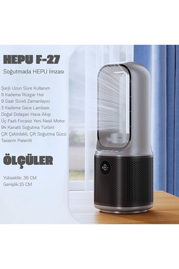 HP F27 Şarjlı Taşınabilir Masa Üstü Hızlı Soğutma Buharlı Vantilatör - 7