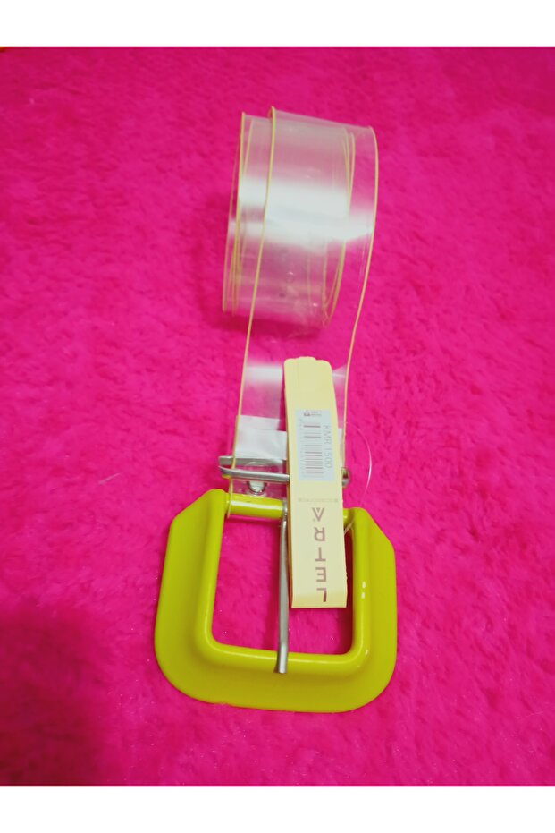 Thick Faux Leather Belt with Transparent Buckle Average Length 98 cm Width 4.5 cm
