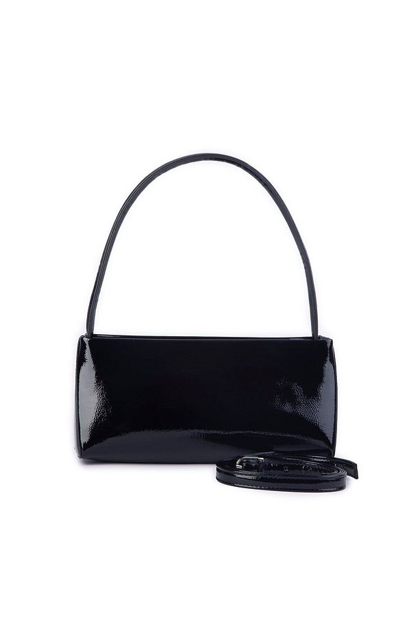 Nas Siyah Rugan Kadın Baguette Çanta | Omuz ve Çapraz Kullanım | 27x12 cm Basic Baget Model - 2