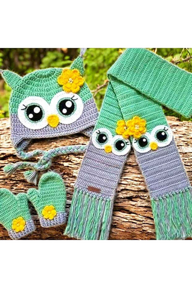 مجموعة وشاح قبعة صغيرة محبوكة يدويًا