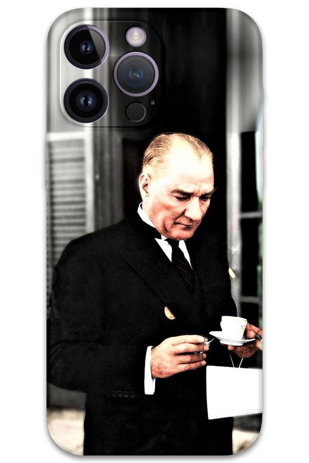 iPhone 14 Pro Compatible Ataturk Patterned Phone Case + Screen Protector - 5850