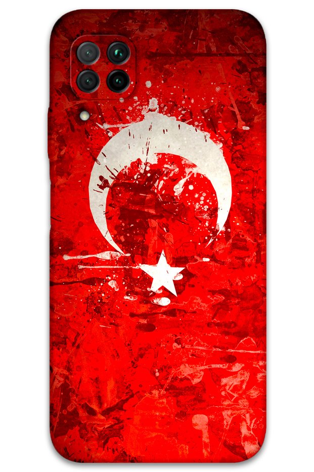 Huawei P40 Lite Compatible Turkish Flag Patterned Phone Case + Screen Protector - 5847