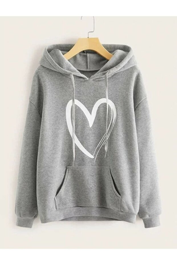 3 Thread Unisex Heart Printed Hooded Oversized Sweatshirt Hoodie
