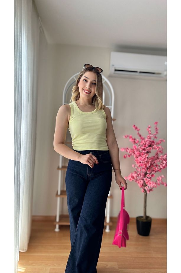 Kadın Sarı Penye Kolsuz Badi Yazlık Sarı Atlet - 4