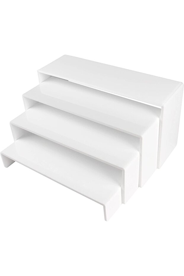 Acrylic Display Riser,4.3mm Heavy Duty Crystal Display Stand Shelf,4 Pack (White)
