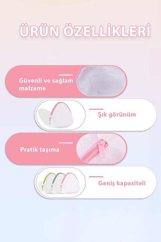 Sütyen Yıkama Topu 3 Adet Tekrar Kullanılabilir Renkli Südyen Çamaşır Çorap Yıkayıcı Kabı Organizer - 5