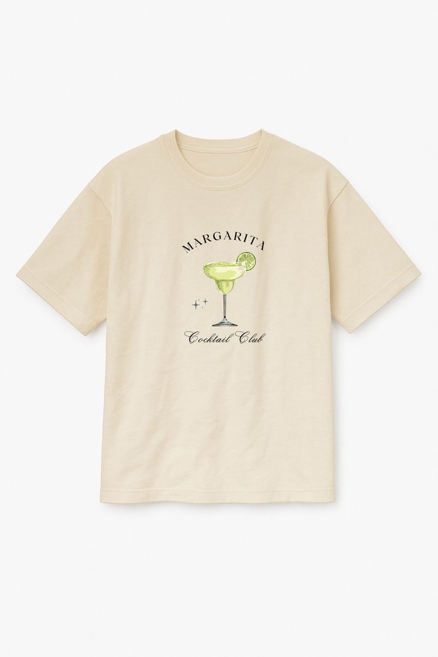 Beige Color Oversize Coctail Club Margarita Cocktail Printed Unisex T-Shirt T-Shirt