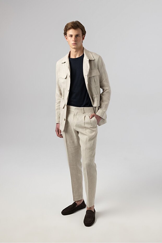 Italian Style Slim Fit Linen Safari Jacket 5253-14