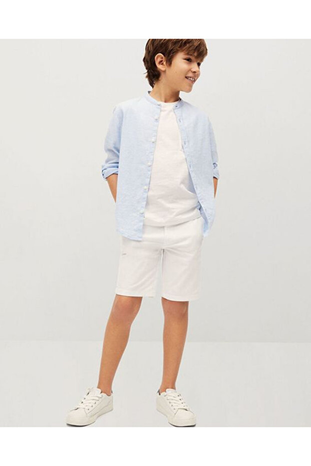 Erkek Çocuk Pamuklu Beyaz Şort - 1