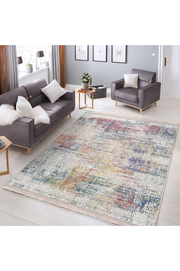 Canlı Renklerde Modern Doku Desenli Makinede Yıkanabilir Kaymaz Tabanlı Salon Halısı - 3