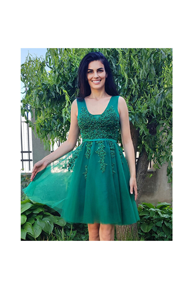 Rochie scurta eleganta verde smarald - 2