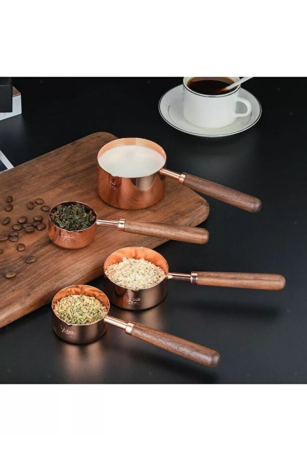 4-Piece Measuring Cup 304 Stainless Steel Solid Wood Handle 721744 - 4