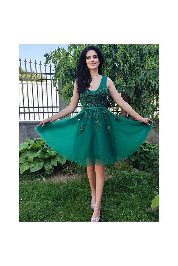 Rochie scurta eleganta verde smarald - 1