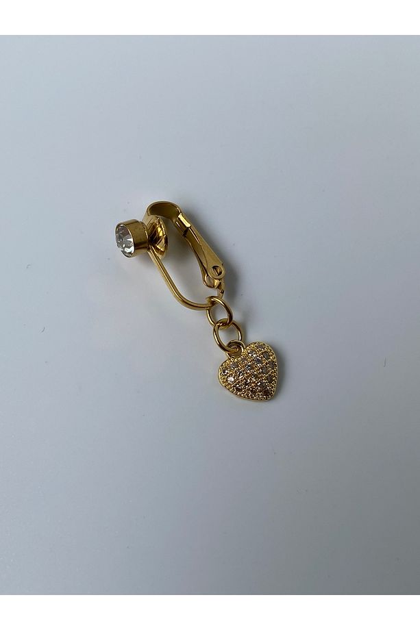Çelik Göbek Piercing Mıknatıslı Deliksiz Kullanım Sıkıştırmalı Kalpli Minimal Model - 3