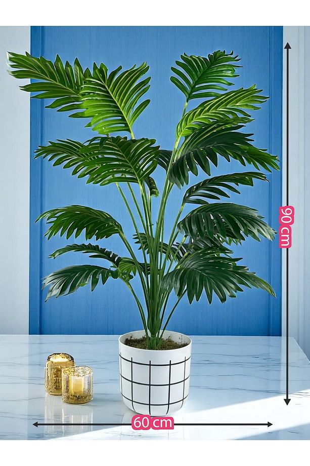 Yapay Ağaç Areka Palmiyesi 24 Yaprak 90cm Plastik Saksıda Yapay Salon Çiçeği - 5