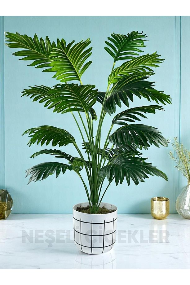 Yapay Ağaç Areka Palmiyesi 24 Yaprak 90cm Plastik Saksıda Yapay Salon Çiçeği - 1