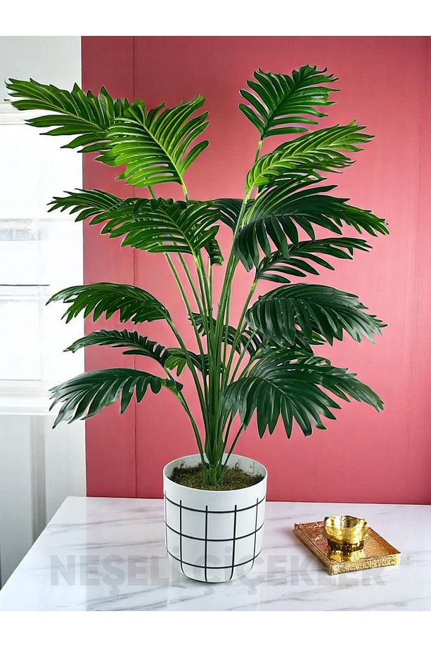 Yapay Ağaç Areka Palmiyesi 24 Yaprak 90cm Plastik Saksıda Yapay Salon Çiçeği - 8
