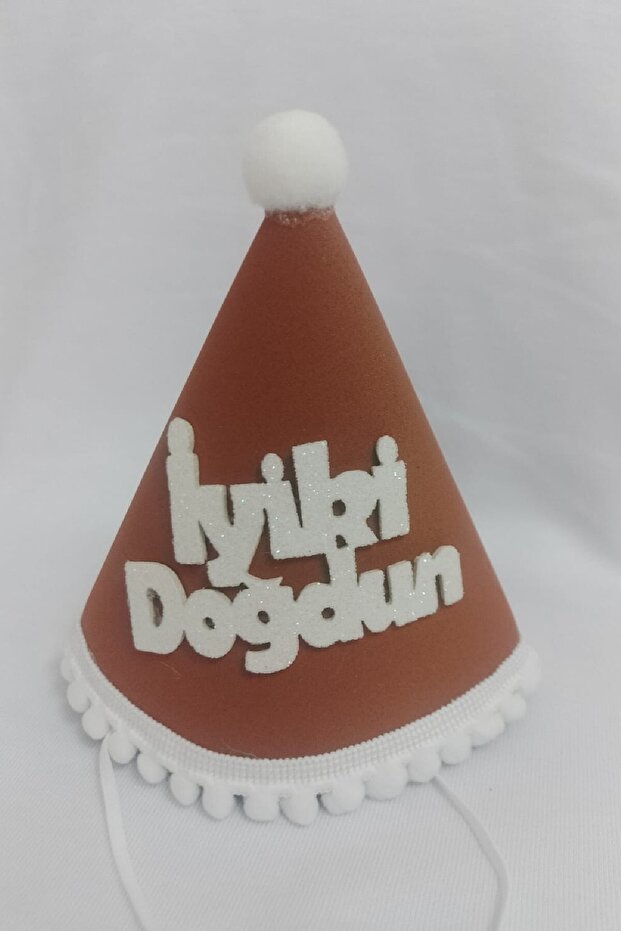 Hood Happy Birthday Birthday Hat with White Writing on Brown Mini Size 13*13cm