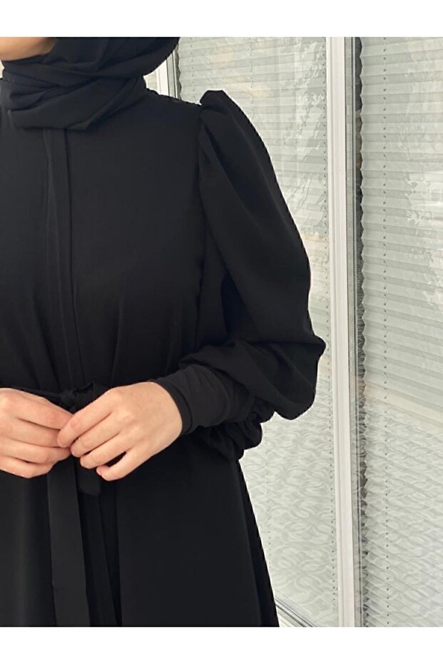 فستان بأكمام بالونية مع تجعيدات على الكتف - 5