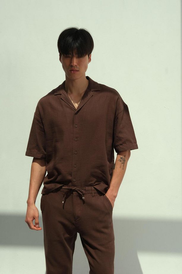 Pentar Keten Pantolon Kahve Rengi - 4