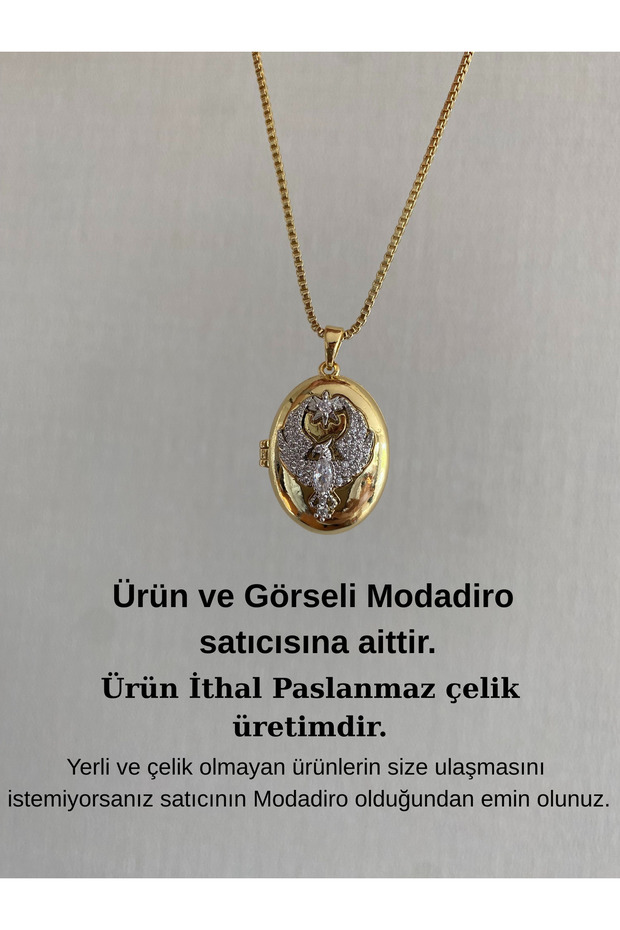 Çelik Anka Kapaklı Kolye Gold - 1