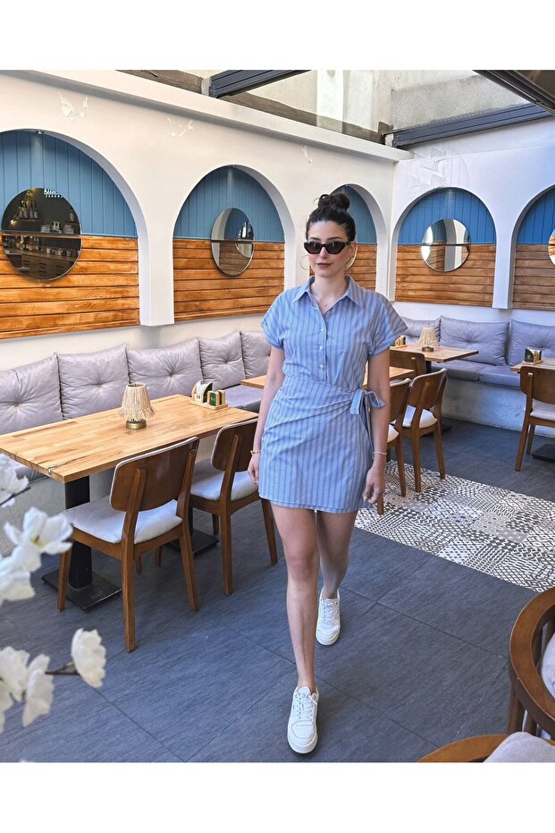 Ocean Mavi Kısa Elbise - 6