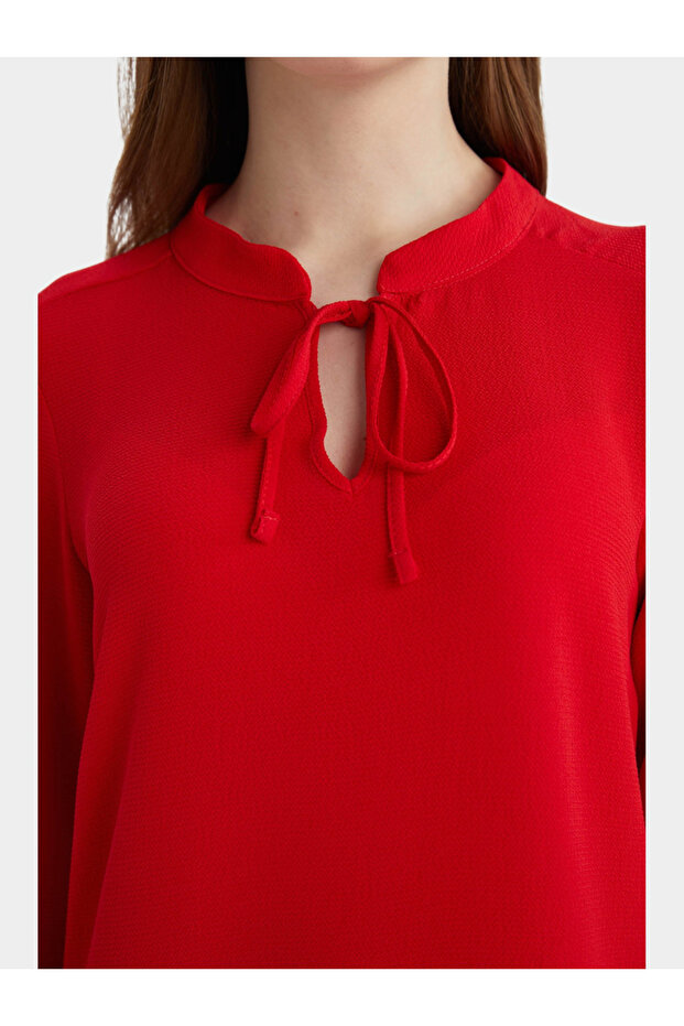 Women Red Solid Long Sleeve Blouse - 2