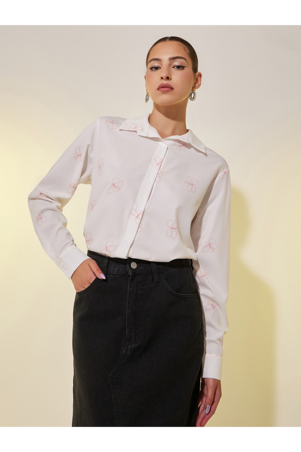 Floral Print Oversized Spread Collar Shirts