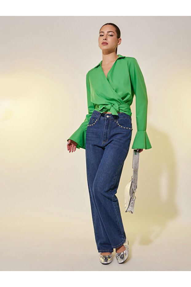 بلوزة ملفوفة بأكمام طويلة وقصيرة - 2