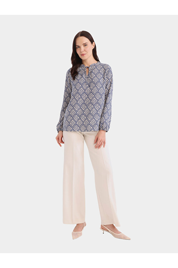 Blue Geometric Print Blouse - 3