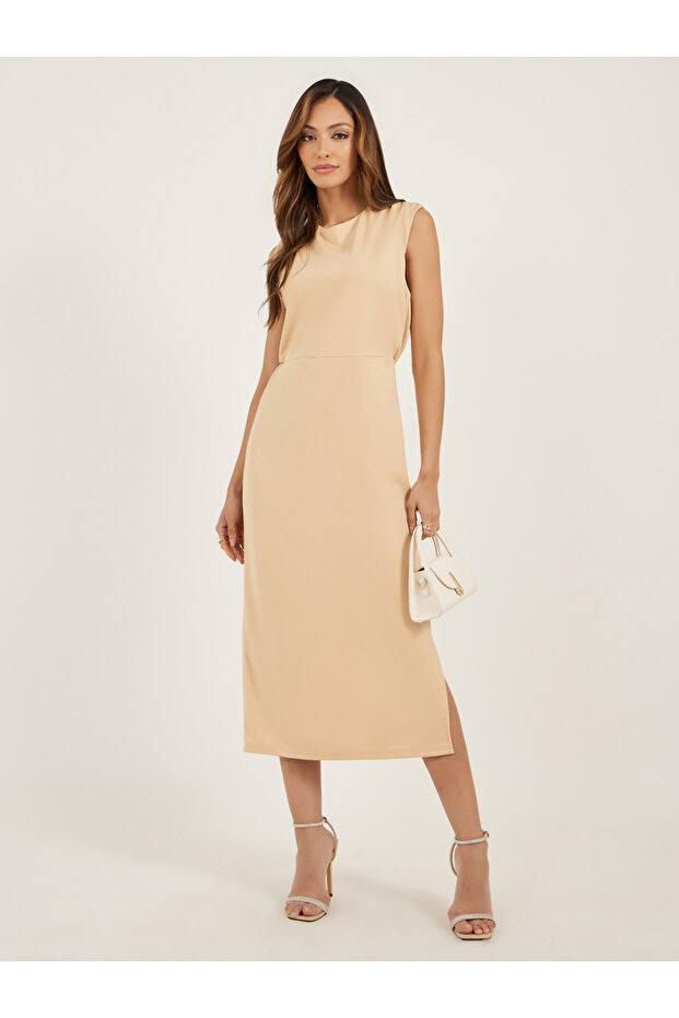 Plain Sleeveless Sheath Midi Dress