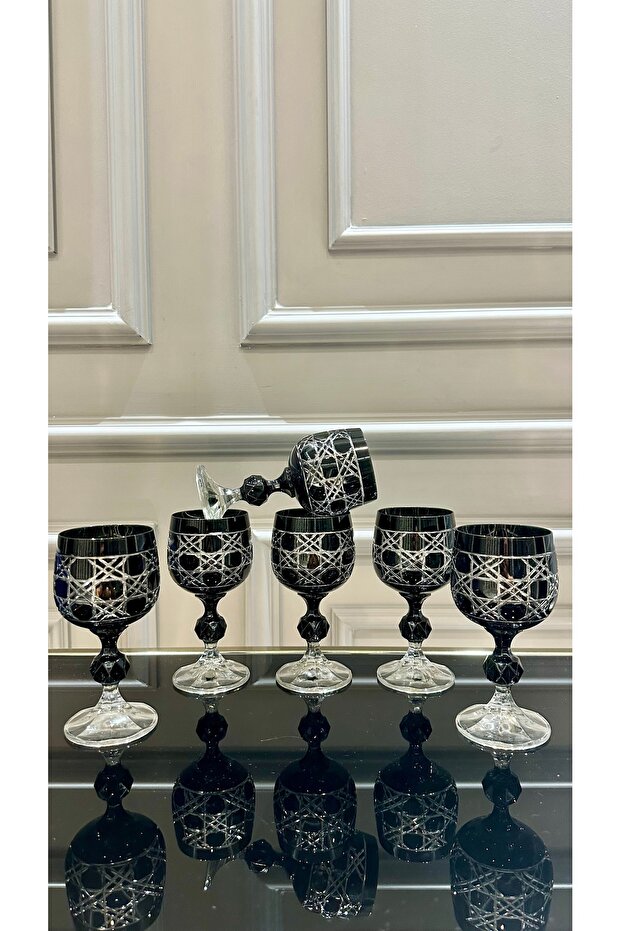 Bohemia Kristal Petek Model Siyah Renk Ayaklı Kahve Yanı Su Bardağı - 2