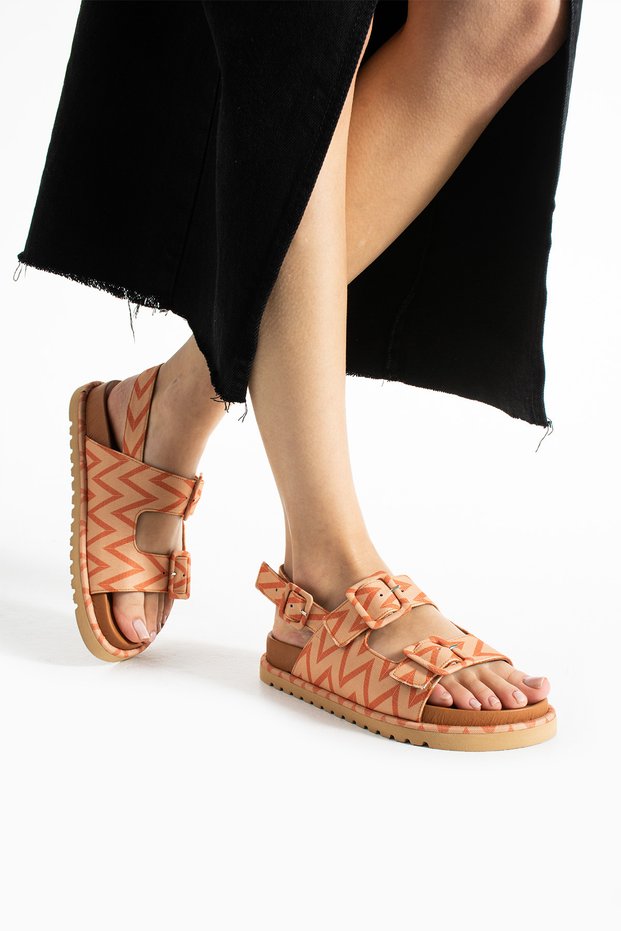 Madidi Unisex Genuine Leather Double Buckle Tile Color Orthopedic Sandals