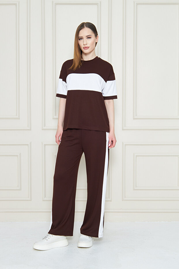 Women's Front and Sleeve Stripe Detailed Modal Two-Piece Suit
