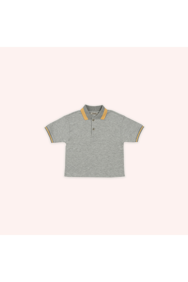 Baby Boy Gray-Melange Collar Short Sleeve T-Shirt