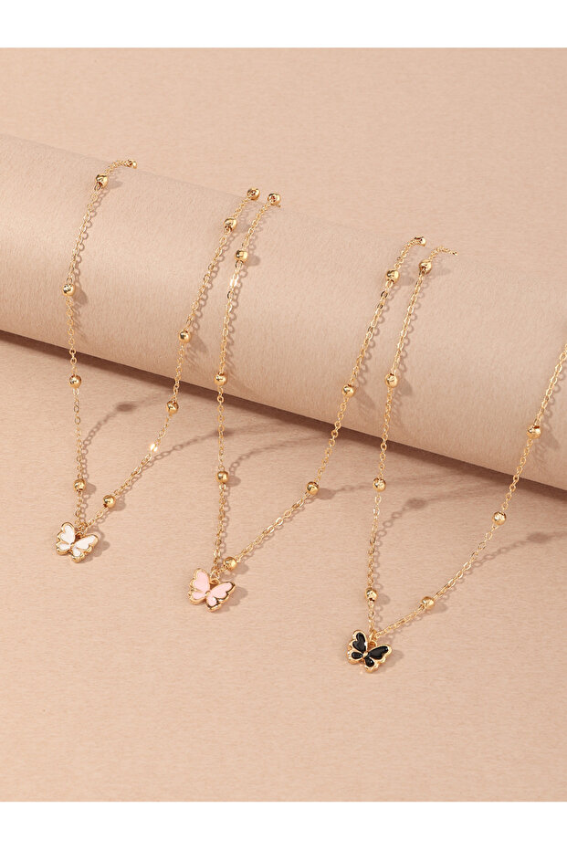 Set of 3 - Butterfly Pendant Necklace