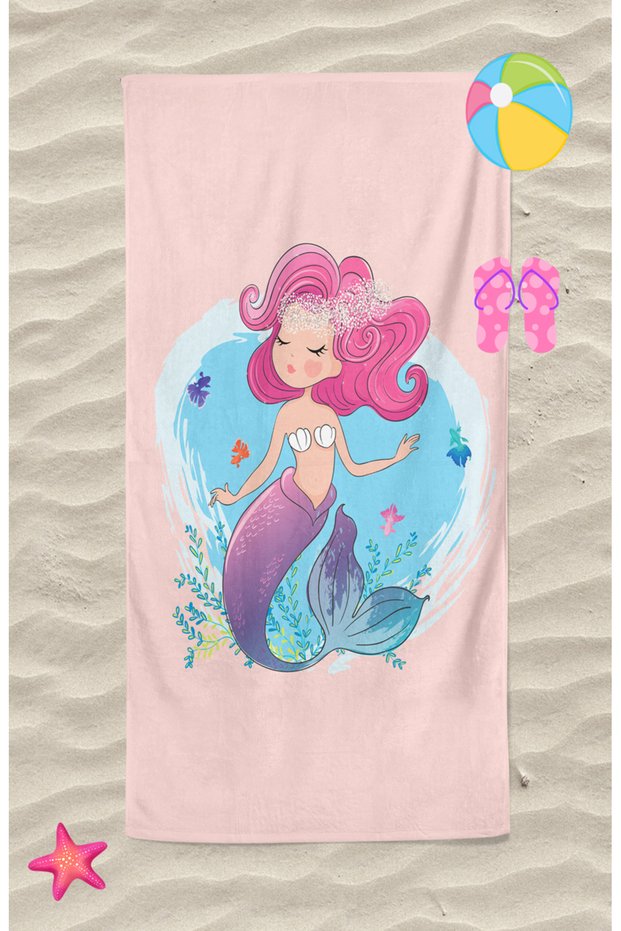 Mermaid Mermaid Girl Patterned Printed Beach Towel Girl's Beach Towel Beach Towel