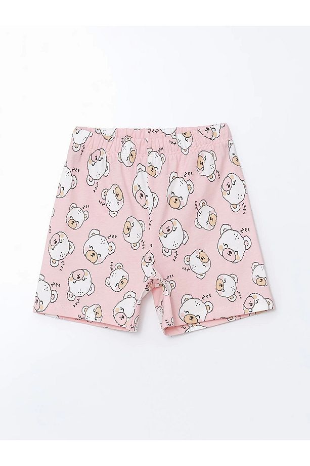 LCW Kids Ekru Baskılı Kız Çocuk Pamuklu Şortlu Pijama Takımı - 4