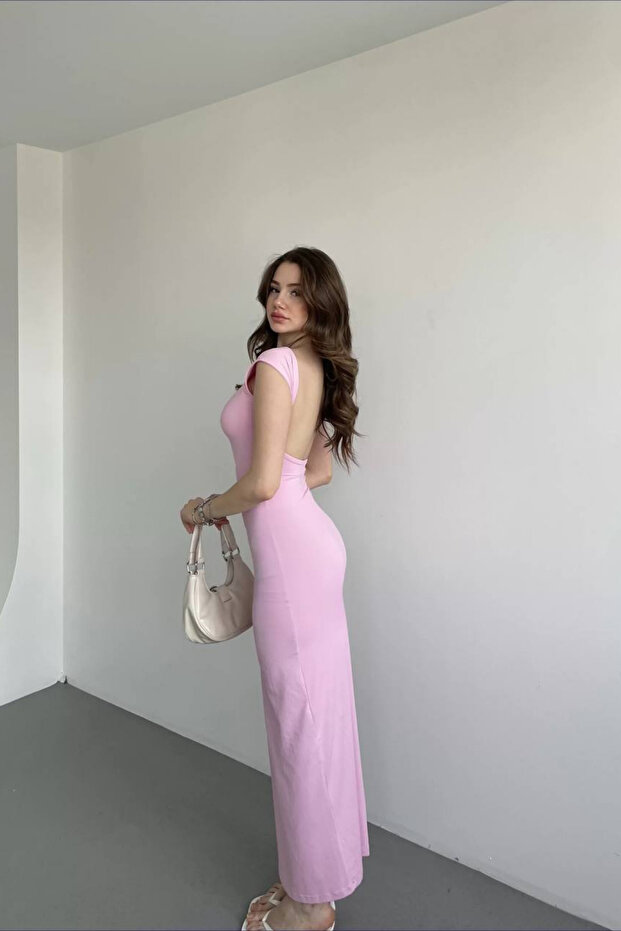 Sırt Dekolteli Kolsuz Soft Touch Maxi Basic Elbise - 2