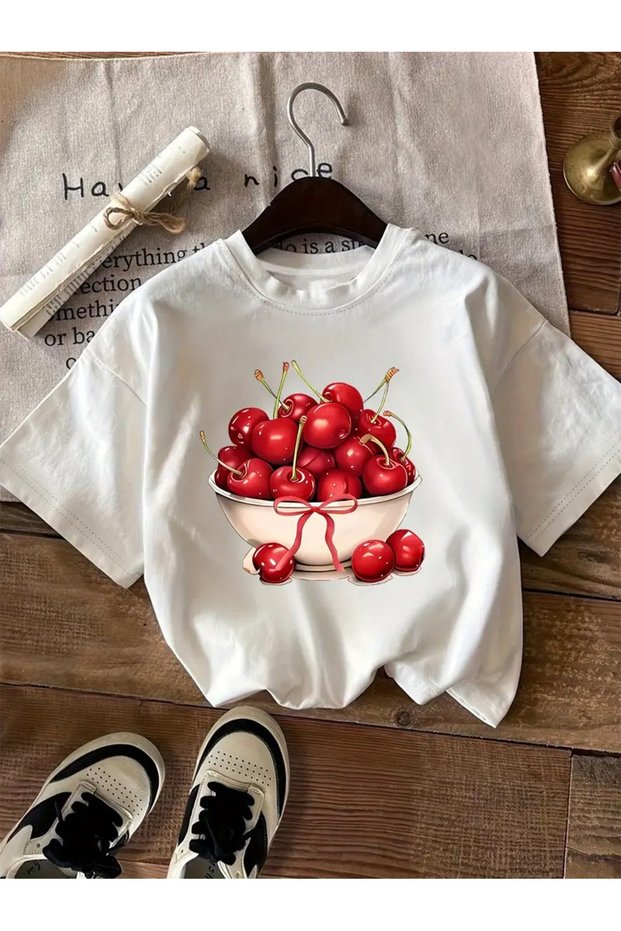 Unisex Cherrys Printed Oversized T-Shirt