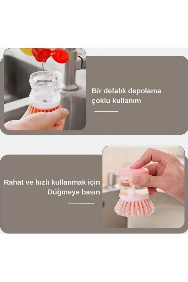 2 Adet Deterjan Hazneli Mutfak Lavabo Bulaşık Fırçası 2li Set - 5