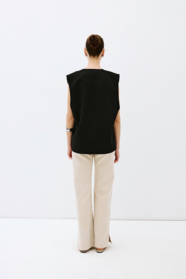 V yaka oversize bluz - 4