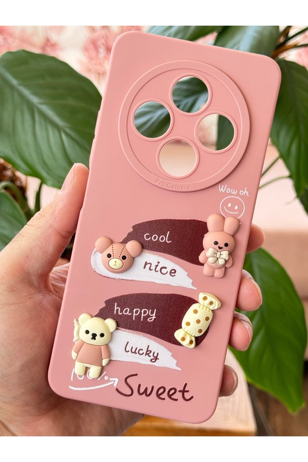 Redmi 14C Case Pink Rabbit Design Patterned Soft Silicone Cover with Camera Protection
