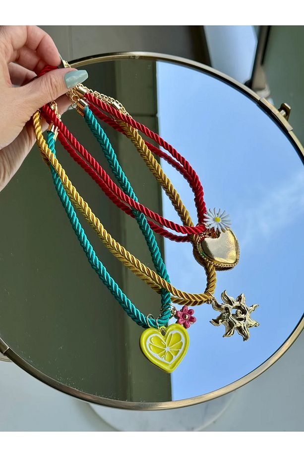 Marka Model Hasır Halat İp Canlı Renkli Charm Kolye - 3