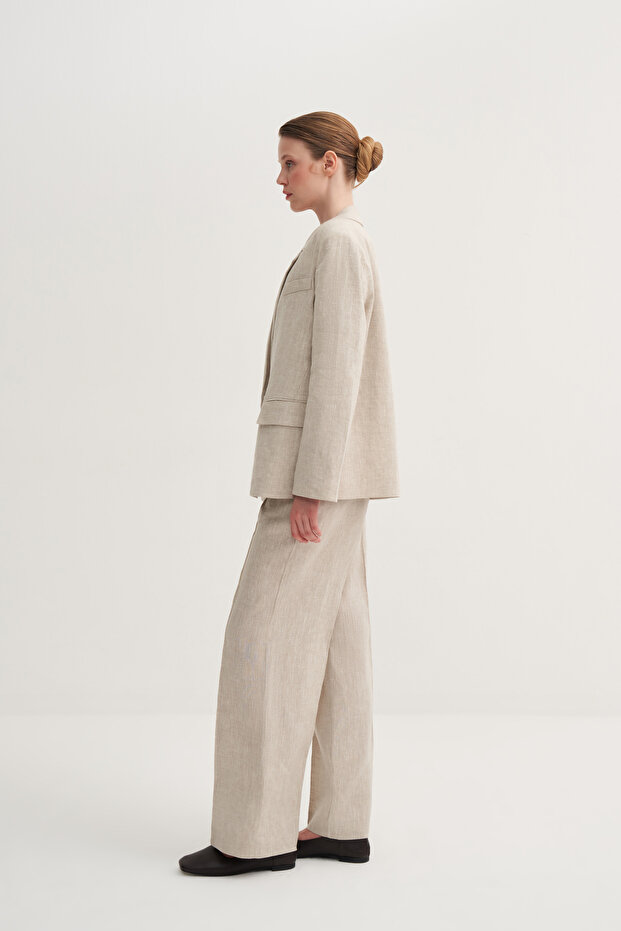 Oversize Keten Fit Blazer - 4