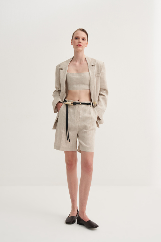 Ütü Çizgili Keten Bermuda - 7
