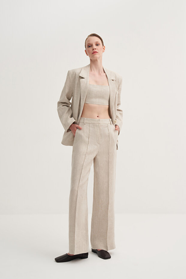 Oversize Keten Fit Blazer - 3