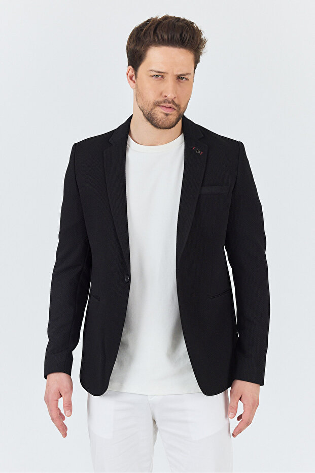 İtolo Men's Black Lycra Flexible Fabric Slim Fit Sports Blazer Jacket