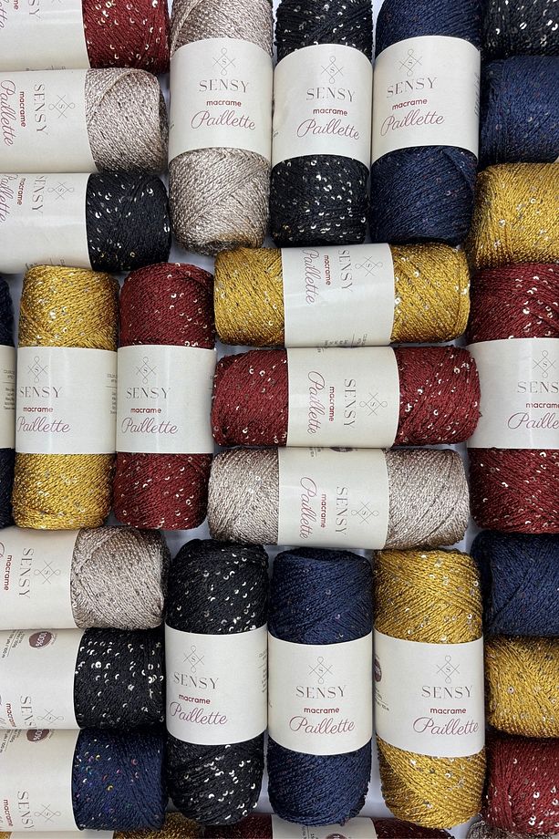 Paillette Pullu Polyester Makrome İpi Polyester Pullu Makrome İp Pullu Çanta İpliği Sütlü Kahve - 6