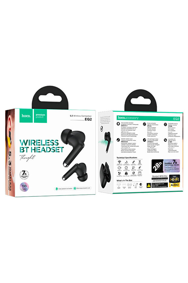 Set de casti wireless Bluetooth Hoco EQ2 negre TWS - 4